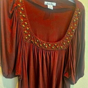 Adobe star brown long flowy top XL